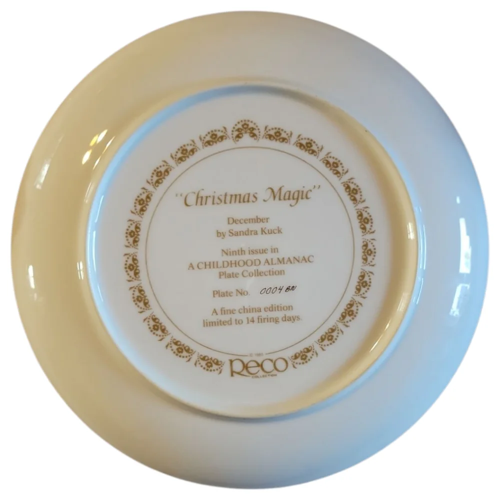 Vtg Christmas Magic December Child Hood Almanac Sandra Kuck Reco COA  Plate Gold